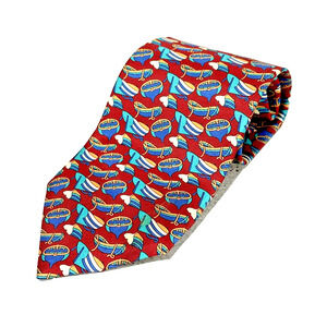 Vintage Christian Dior Monsieur Silk Neck Tie Red Blue Rowboats Luxury Designer